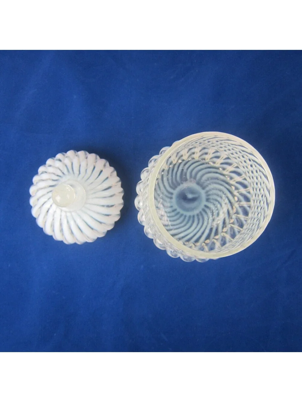 Antique Northwood Chrysanthemum Swirl Opalescent White Glass Jar with Lid RARE